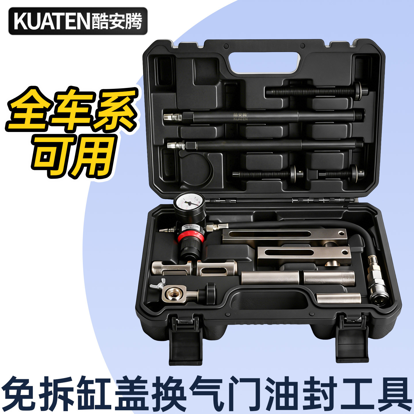 Automotive engine valve stem seal removal and installation tools without disassembly; BMW valve stem seal replacement and spring compression without cylinder head removal.