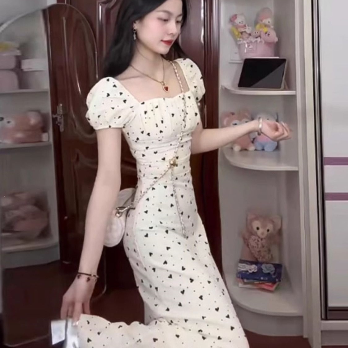 2026 Summer Dress: Slim Fit, Flattering, and Elegant French Style Square Neck Floral Polka Dot Maxi Dress