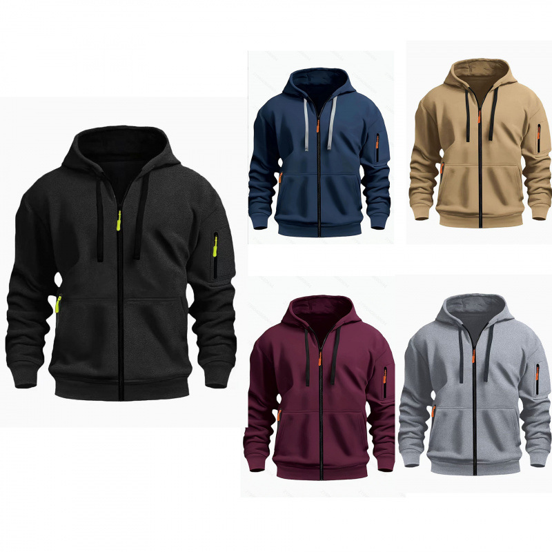 For the winter of 2025, the manufacturer's men's pocket zip-up hoodie, hoodie, zip-up shirt, round-neck casual men's wear