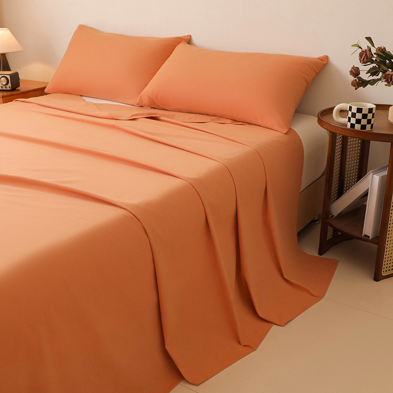 Class A Mother &amp; Baby Grade 100% Cotton Solid Color Style Bed Sheet, Single Piece, Brushed Thickened and Dense, 200x230 Simple Three-Piece Duvet Sheet Set