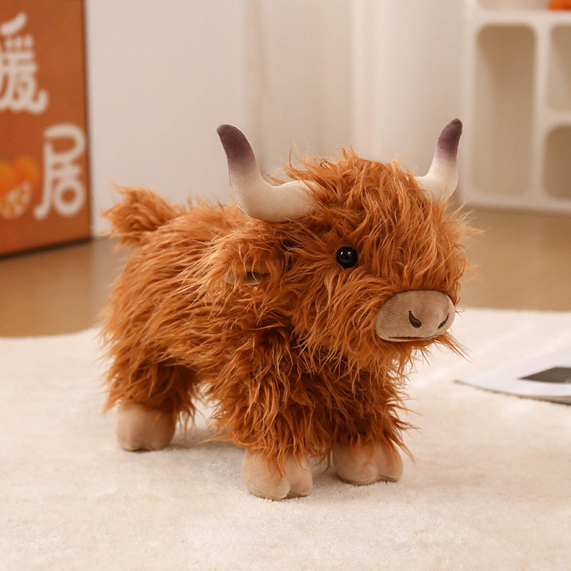 New popular high-ground cow plush toys for cross-border trade, long-haired simulation standing, lying and sitting styles, big black cow dolls