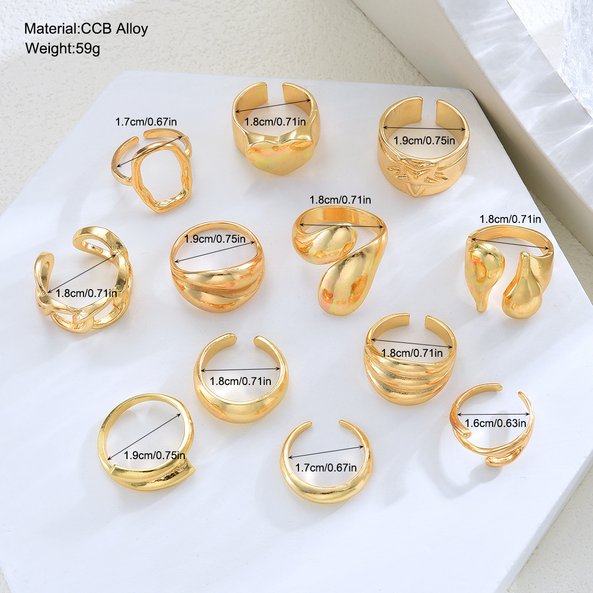 New European and American cross-border design lava five-pointed star heart ring set for women, 12-piece irregular geometric ring bracelet.