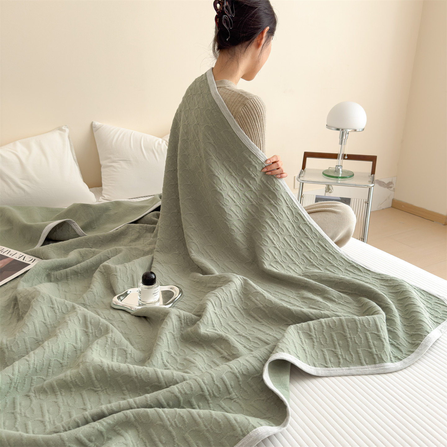 Category A 100% Cotton Three-Layer Yarn Blanket, Office Nap Blanket, Sofa Blanket, Summer Air Conditioning Blanket, Home Pure Cotton Quilt
