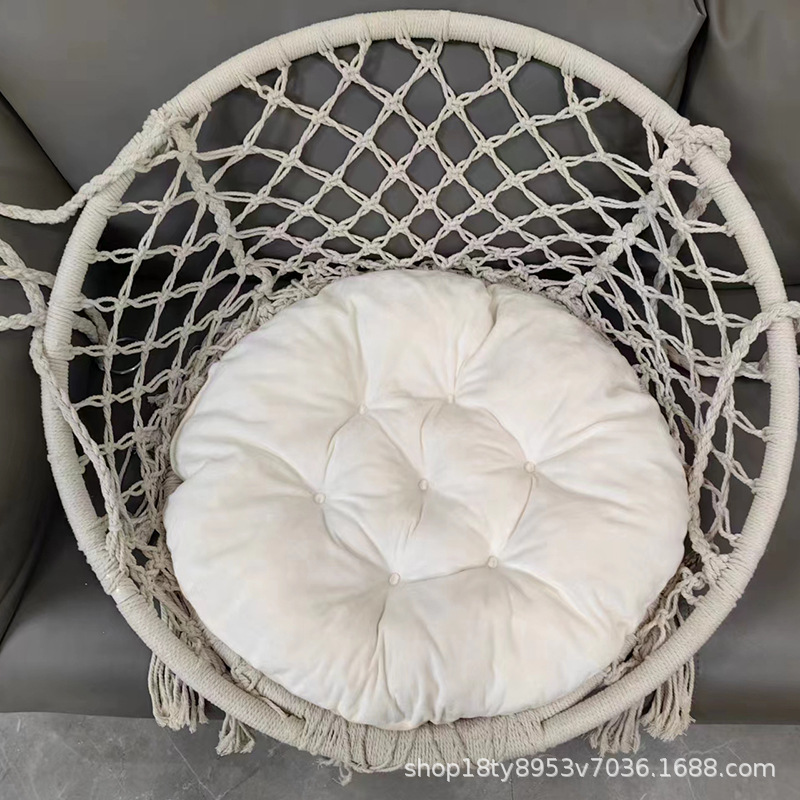 Nordic style trendy outdoor hanging basket, cotton rope hanging chair, balcony rocking chair, indoor homestay tassel swing wholesale.
