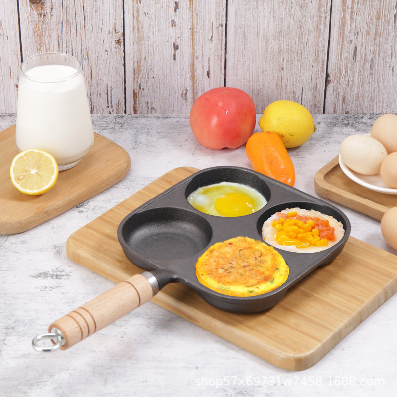 Cast iron four-hole frying pan, egg burger mold, uncoated non-stick pan, breakfast fried vegetable pancake, small iron pan, egg dumpling pan