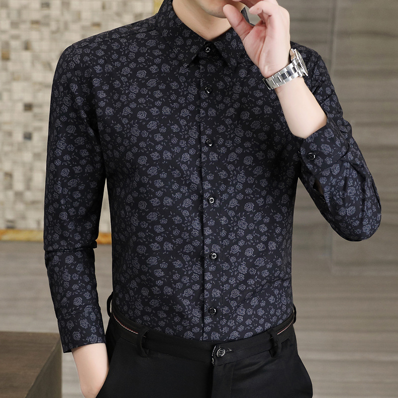 One-piece delivery of new spring and autumn business floral long-sleeved casual shirts for men, high-end printed no-ironing shirts