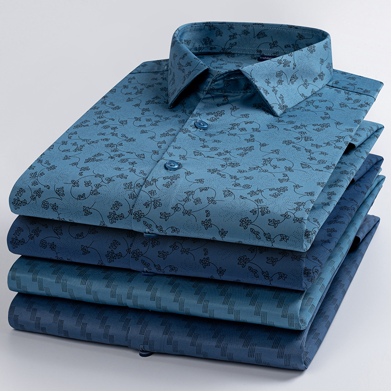 【 Factory Direct Sales 】 New men's long-sleeved shirt, no-iron floral print shirt and breathable top made of mulberry silk for spring and autumn