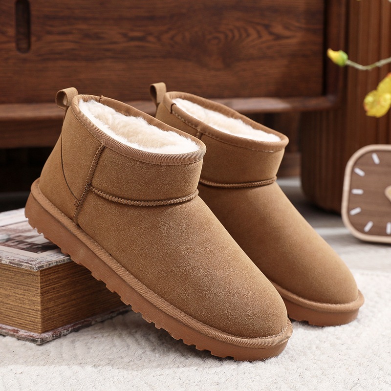 Snow boots for men, winter fleece warm cotton shoes, reverse fleece one-step, thickened snow cotton sole, anti-slip cowhide sole