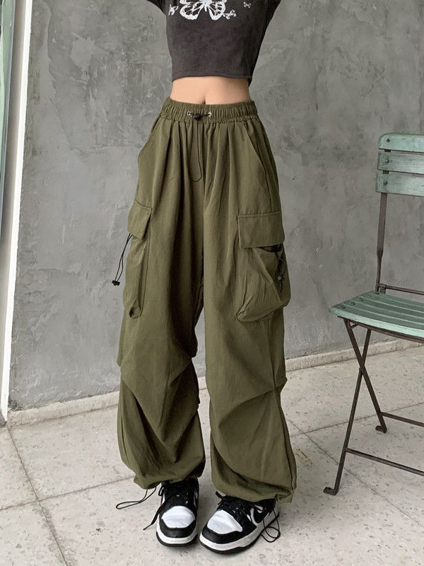 American retro workwear casual pants for women, summer versatile straight leg drape tapered trousers, loose wide-leg pants, Instagram style.