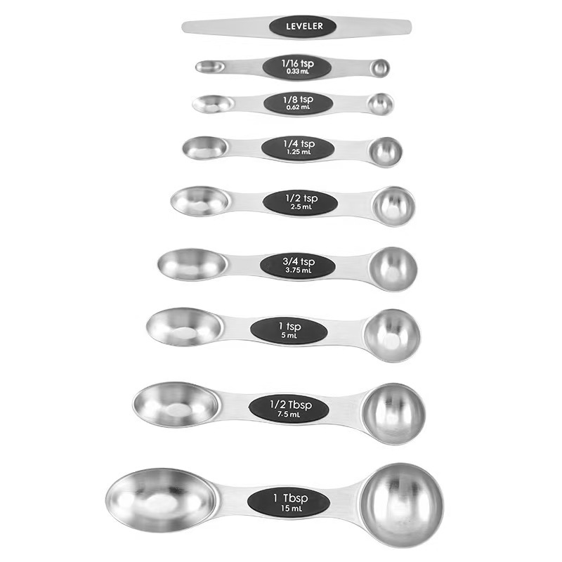 Cross-border magnetic stackable 430 stainless steel double-head measuring spoon baking tool, engraved measuring spoon set, kitchen seasoning spoon
