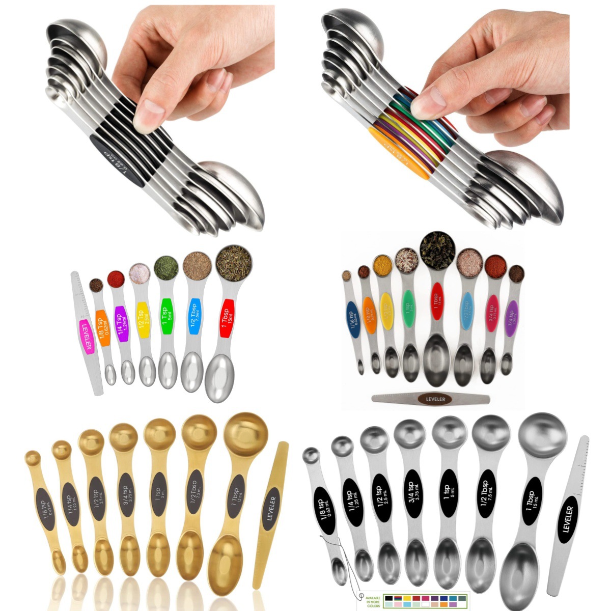 Stainless steel measuring spoons, measuring cups, seasoning spoons, salt spoons, baking engraving measuring spoons, measuring spoons, magnetic double-head measuring spoons 9-piece set