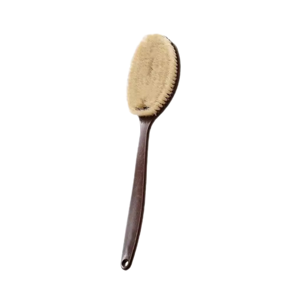 Coconut bristle bath brush, super soft boar bristle bath brush, 2-in-1 dry and wet brush, palm-shaped curved long handle, 38D