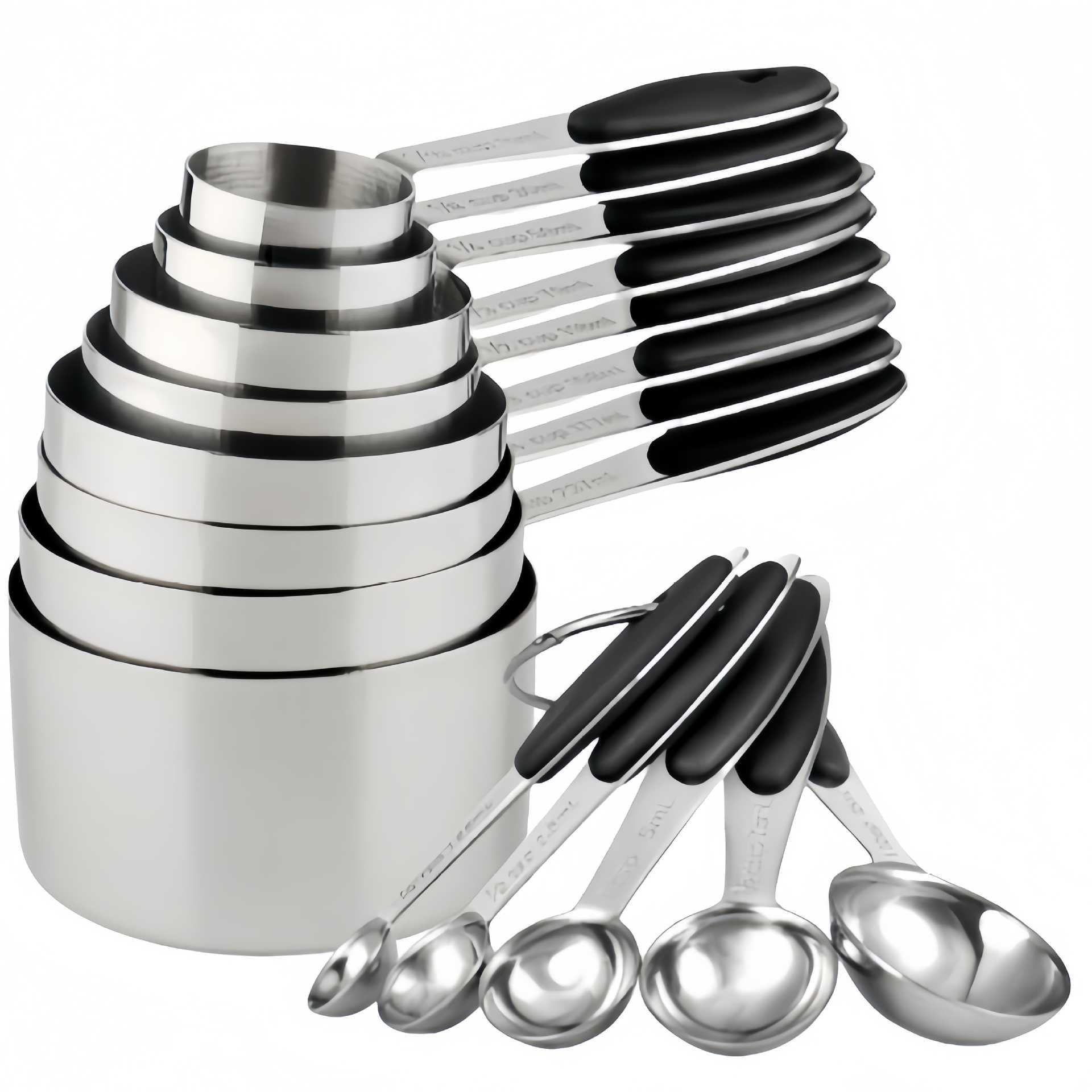 Stainless steel graduated measuring cup and spoon, high-temperature resistant baking measuring spoon set, silicone coffee spoon, baking tools, cross-border