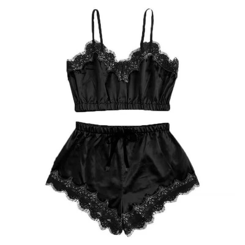 European and American cross-border best-selling sexy lace lingerie set with ruffled trim, three-piece strapless lace lingerie and pantyhose.