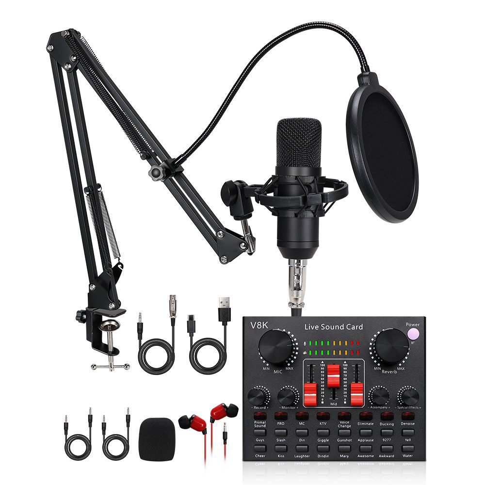 BM700 condenser microphone set, V8 mobile phone sound card, broadcaster computer podcast equipment, live streaming kit