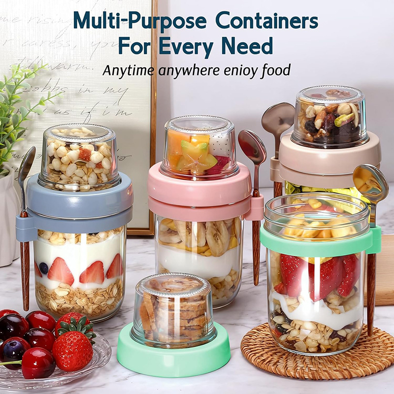 16OZ 4-piece oat cup Mason can yogurt jelly cup bottle food-grade dry and wet separation oat cup