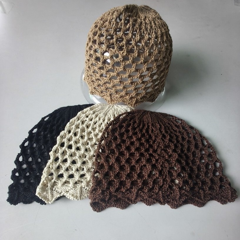 A Japanese and Korean cotton thread woven, perforated and breathable knitted hat for women's summer fashion, ethnic style photo hook flower headscarf