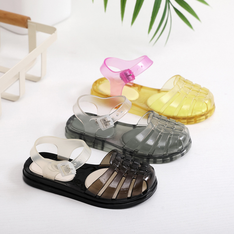Summer girls' fishbone sandals, transparent princess shoes, children's Roman jelly shoes, fashionable and versatile beach sandals.