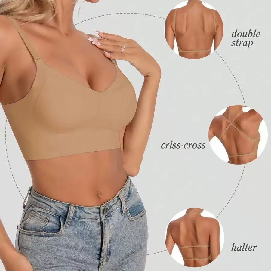 Temu TK Hot Selling Cross-Border Plus Size U-Shaped Backless Bra with 3-Way Push-Up and Spaghetti Straps for Women, Beautiful Back and European Style