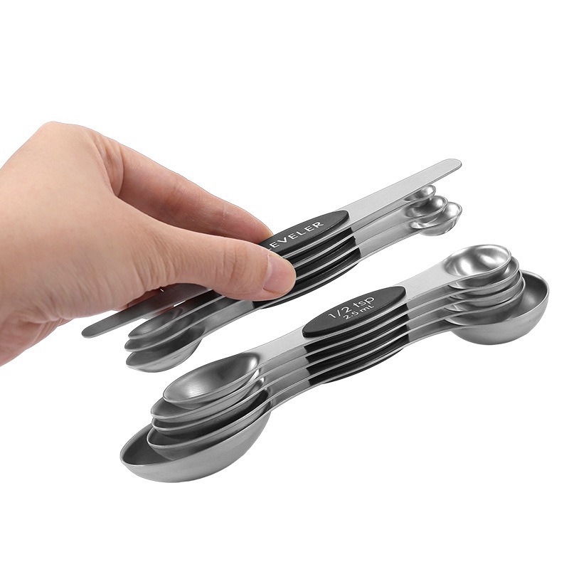 Cross-border exclusive magnetic magnetic 9-piece set of stainless steel double-head measuring spoons 9-piece set of coffee powder measuring spoons with engraving measuring spoons