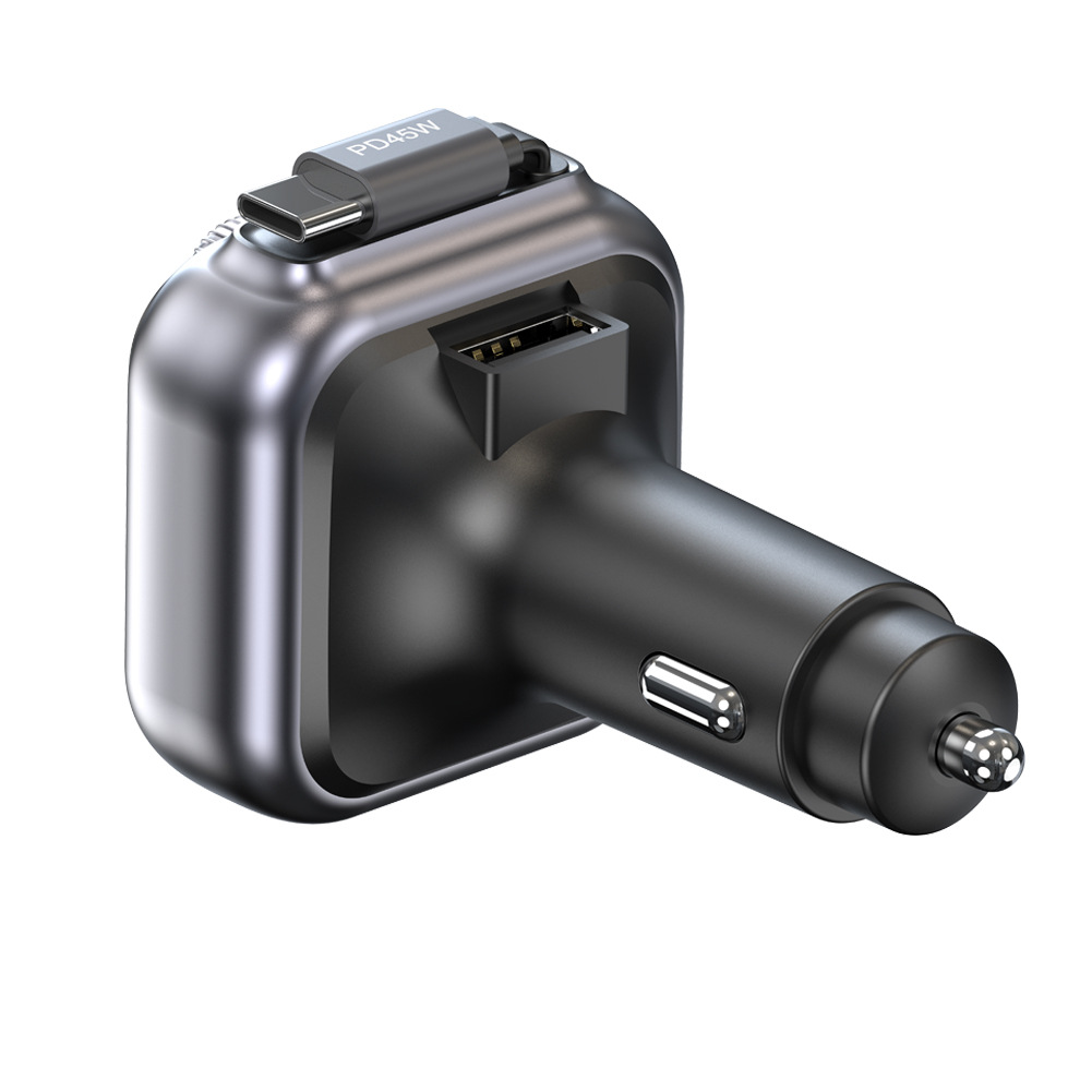 Car 6.0 Bluetooth MP3 player, PD telescopic cable, fast charging, digital display, plug-in car charger, FM transmitter, BASS