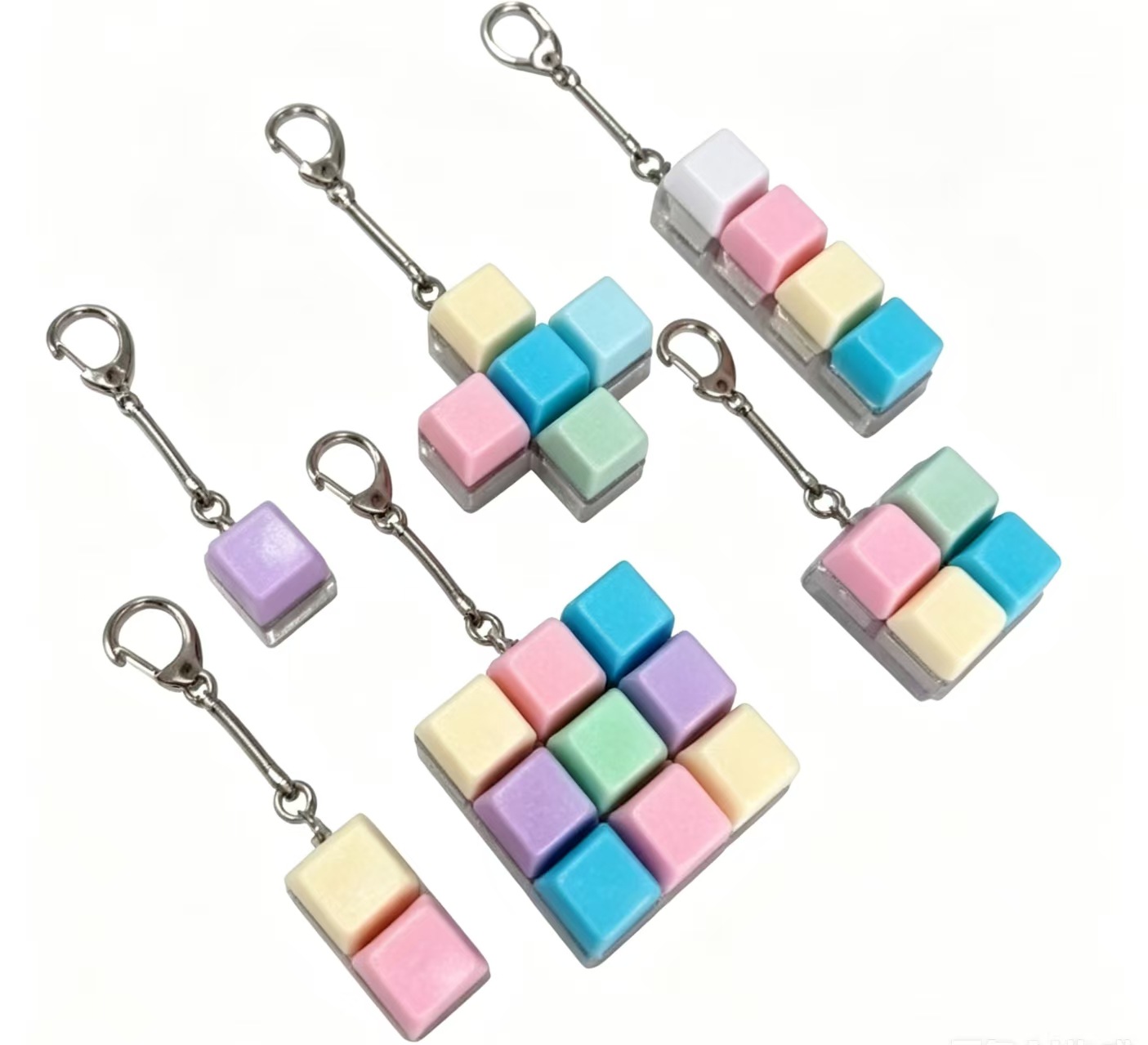 High-transparency PC key decompression toy keyboard keychain 4-key one-line keycap decompression keychain decompression key