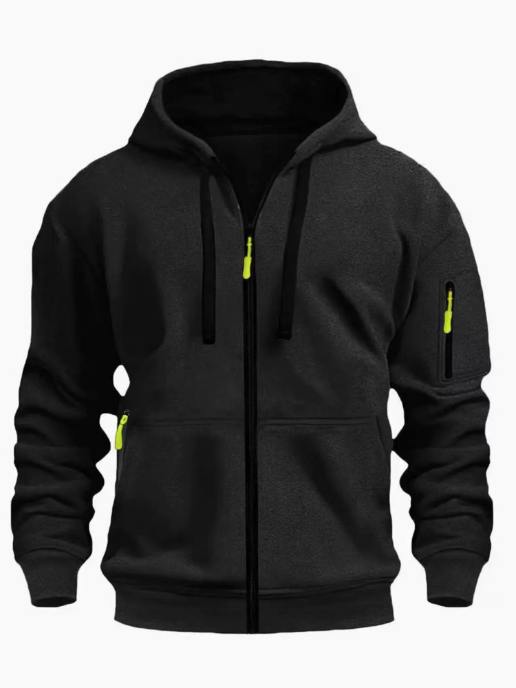 Men's loose fleece hoodie with zipper sweatshirt, men's multi-pocket and multi-color options, men's casual jacket, men's trend