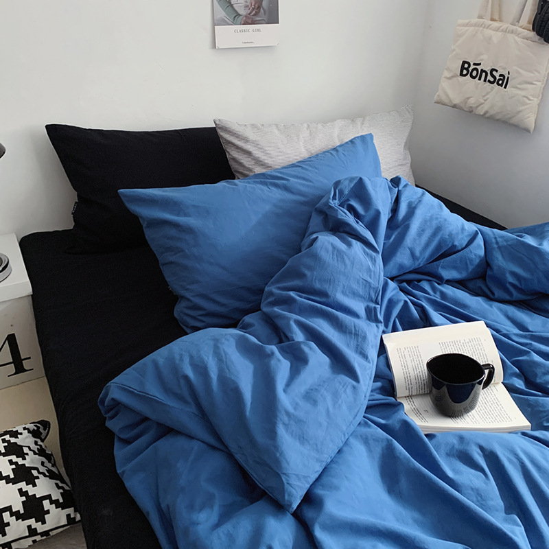 ins mixed neutral, simple and retro style pure cotton washed cotton bed sheet four-piece set, all-cotton quilt cover three-piece set 4