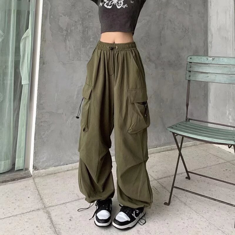 2024 American Retro Cargo Casual Pants Women's Summer Versatile Straight Leg Flowy Jogger Pants Loose Wide Leg Student Pants
