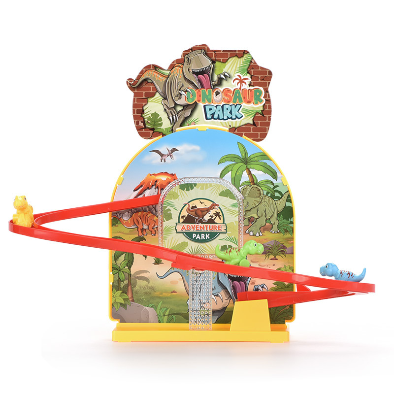 Electric dinosaur slide track 2-in-1 fishing park, children's gear assembly with music and lights, table toys
