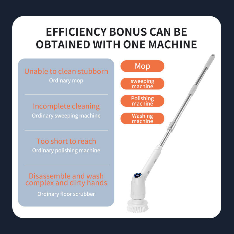 Cross-border multi-functional 8-in-1 electric digital display cleaning brush, handheld long-handled cleaning brush, bathroom electric brush, toilet brush