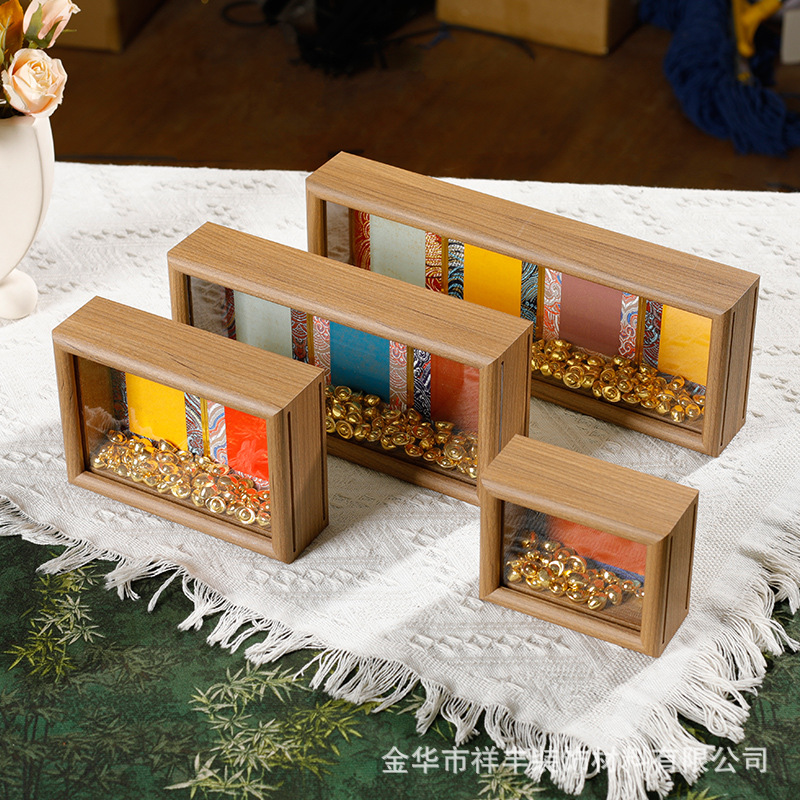 Hollow 3D Song Brocade Hard Cardboard Photo Frame Specimen Display Stand Traditional Chinese Style Xuan Paper Cultural and Creative Wooden Texture Picture Frame
