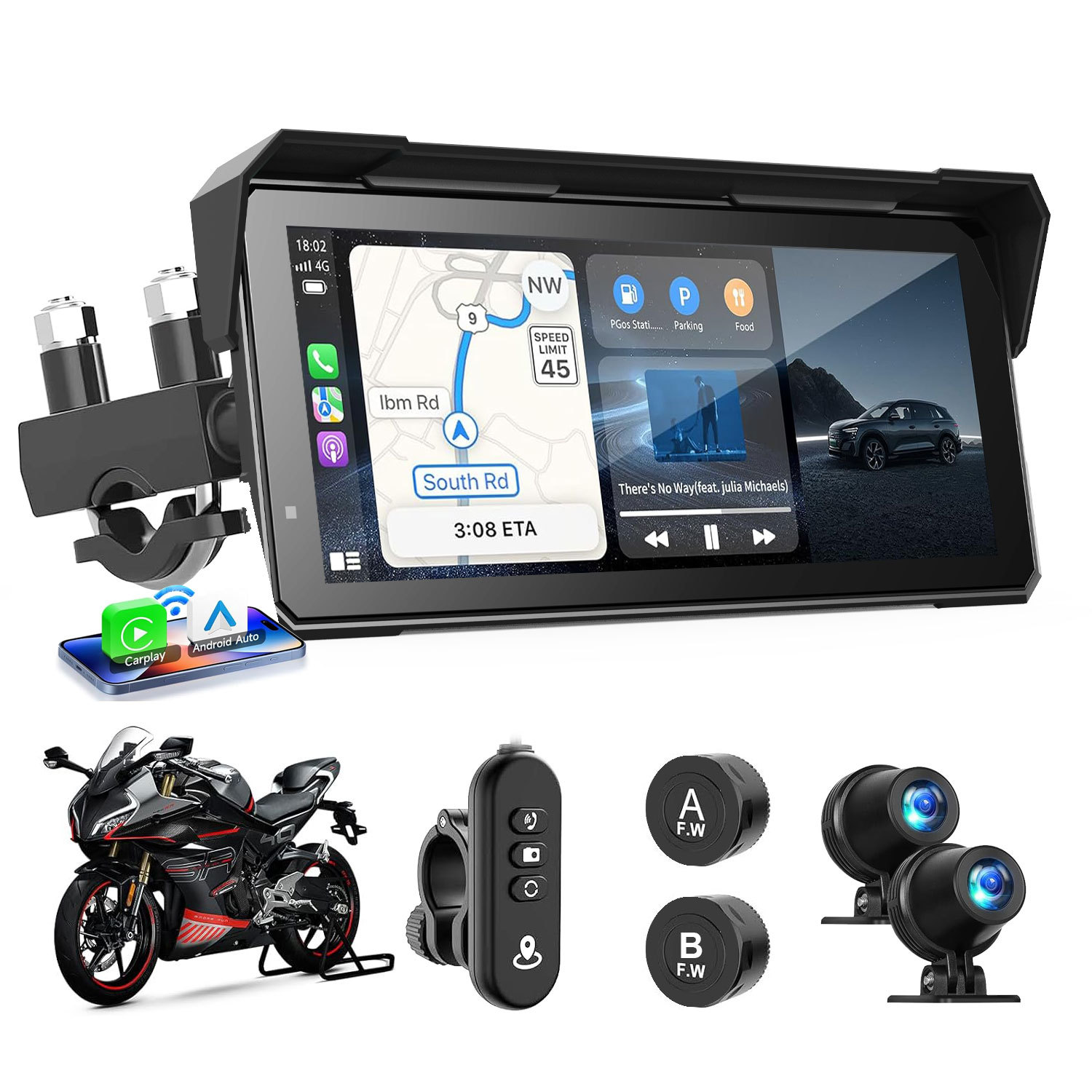 6.25-inch, 7-inch, and 8.1-inch cross-border motorcycle CarPlay smart screen dashcam with GPS positioning integrated device