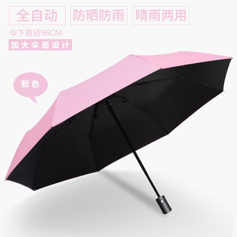 24-rib automatic opening and closing sun umbrella, UV protection black vinyl sun umbrella, extra large and thick rain umbrella wholesale.