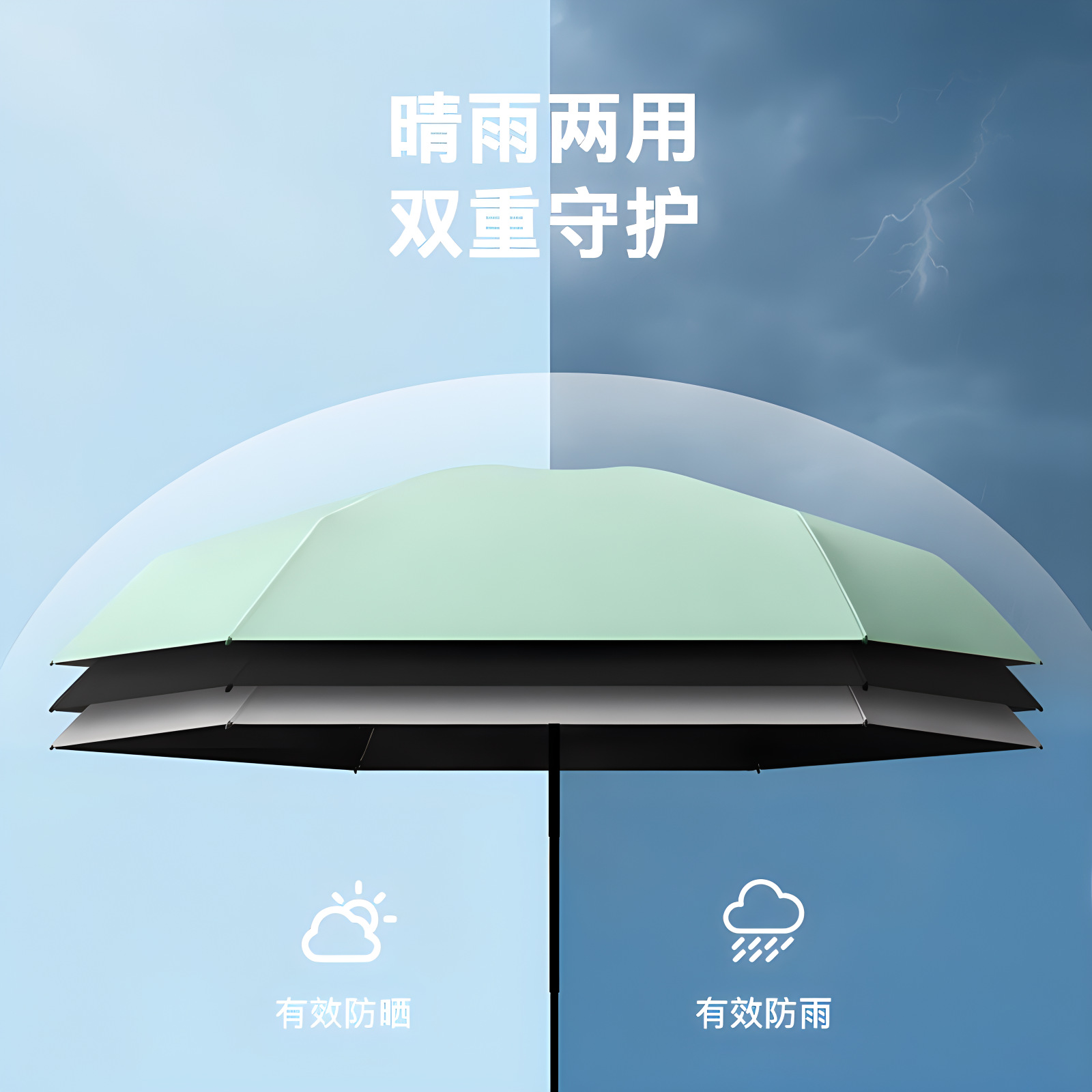 Six-fold cardholder umbrella, mini, compact, portable black vinyl sun umbrella, sun protection, UV protection, dual-use for sunny and rainy days, pocket umbrella