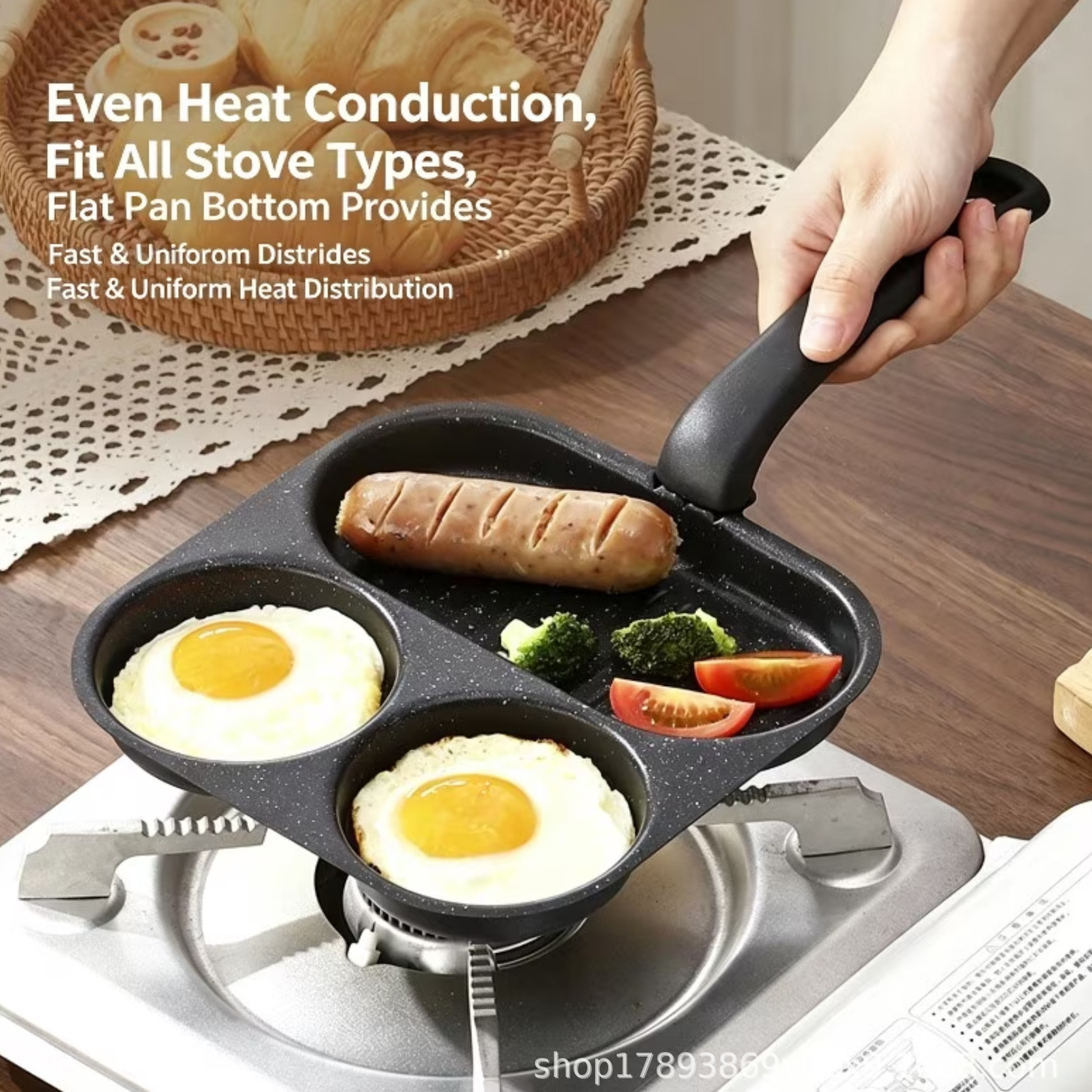 Cross-border non-stick pan, tourmaline square three-in-one egg frying pan, flat pan, hamburger pan, multi-functional breakfast egg frying pan