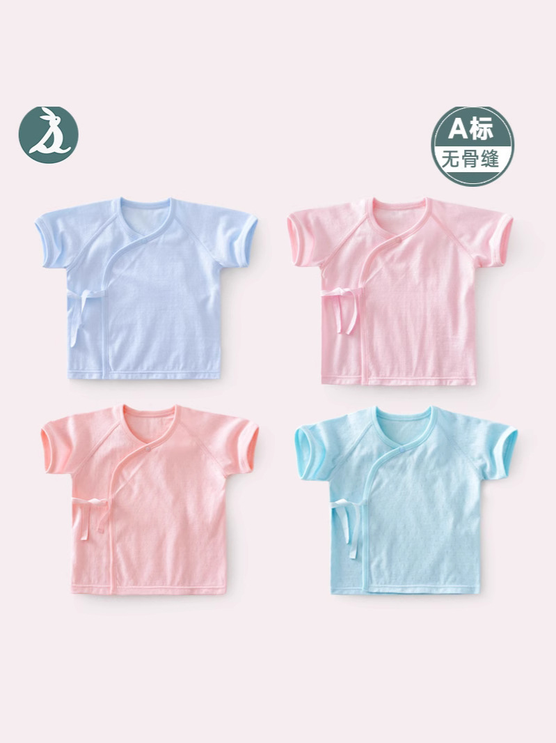 Summer thin baby tops, newborn short-sleeved clothes, 0-3 months old monk style, newborn pure cotton short-sleeved shirts