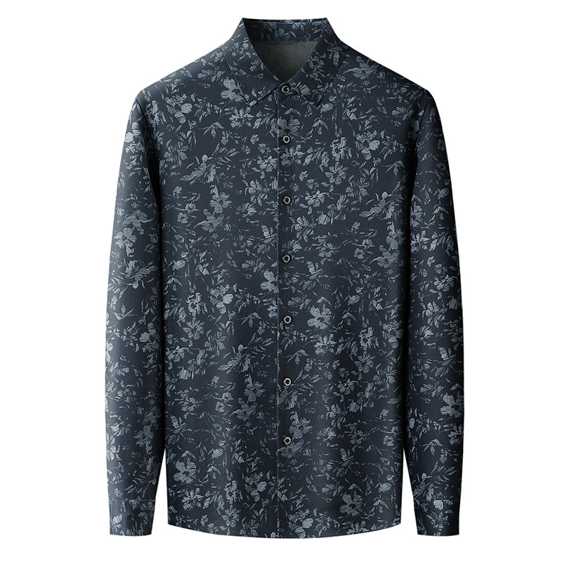 Brand versatile men's shirt, high-end printed cashmere thickened warm one-inch shirt, trendy inner shirt for middle-aged dad