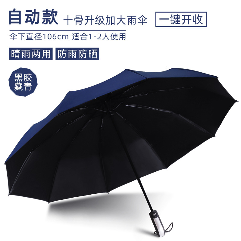 Fully automatic folding umbrella, large size, 12-rib double umbrella for business men, suitable for both sunny and rainy days, 12-rib three-fold umbrella