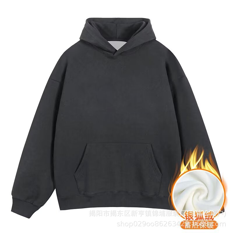 JINBU 500G Heavy-duty warm air layer pullover solid color hoodie with fleece and thickened hoodie for men and women in autumn and winter