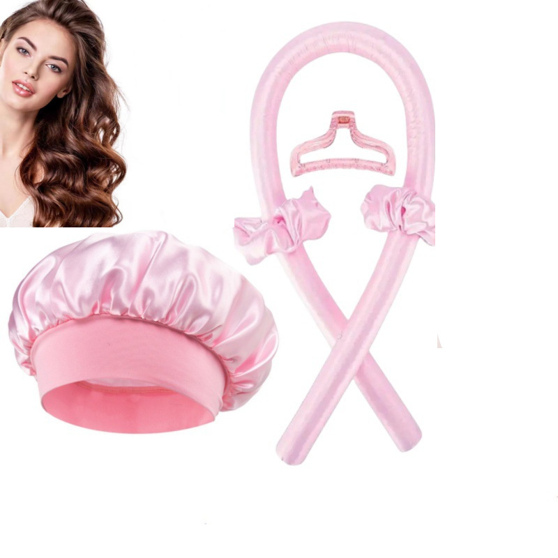 Cross-border no-heat curling iron Amazon lazy Person Summer Cool and Smooth Curling Tool 12-piece set shower cap Eye mask batch