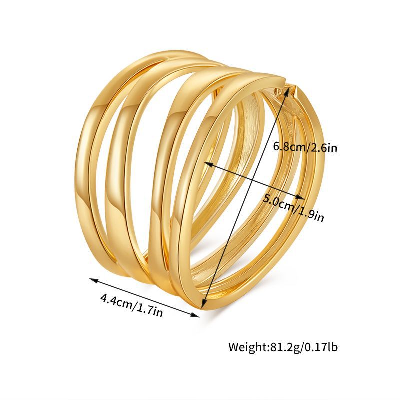 European and American style multi-layered ring design, irregular and unique bracelet with exaggerated opening, minimalist and fashionable metallic feel, versatile jewelry.