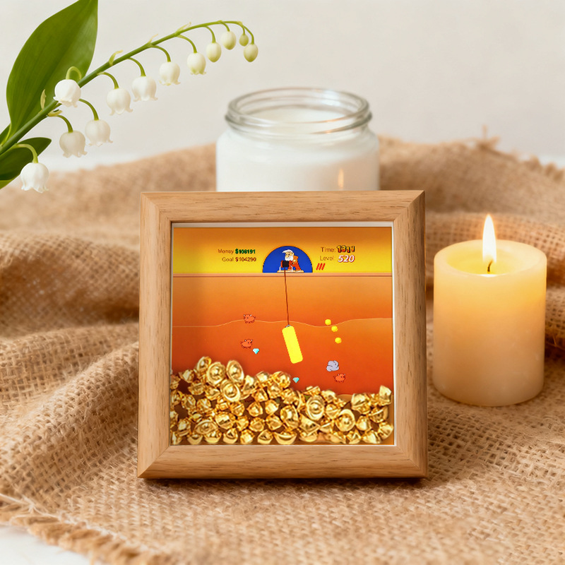 Gold miner photo frame ornament, gold ingot handmade creative tabletop display, gold saving and storage ornament.