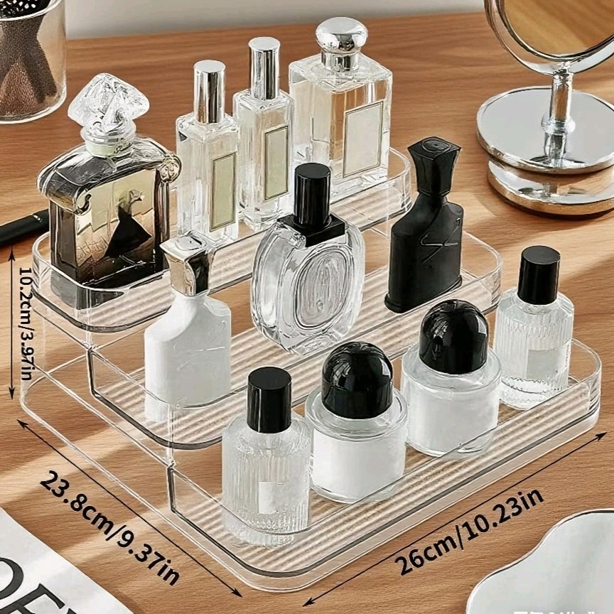 Desktop perfume holder, dressing table cosmetic storage box, multi-layer light luxury transparent tiered display rack