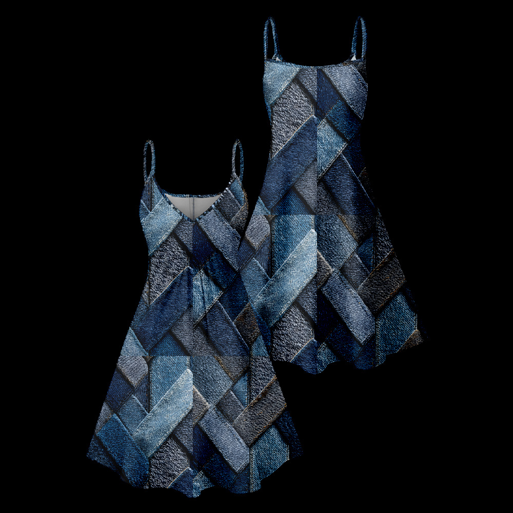 Cross-border independent station halter dress, fashionable checkered and striped patchwork pattern, large size, short halter