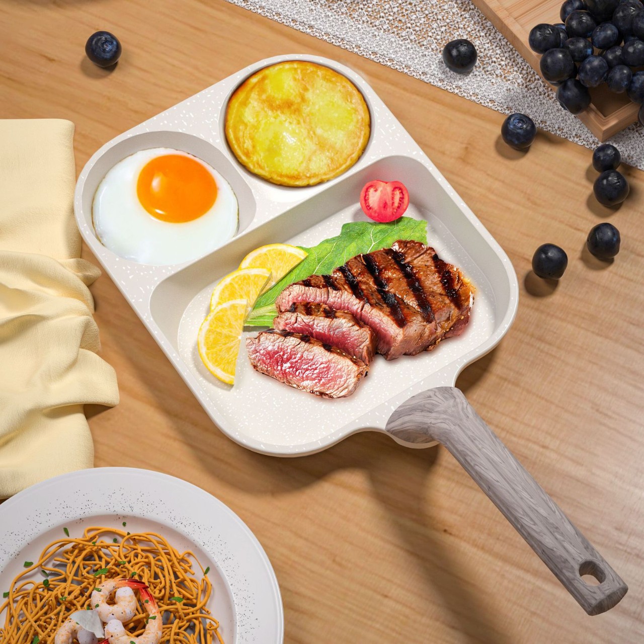 Modern housewife's three-in-one breakfast pan, egg frying pan, egg burger pan, household non-stick flat frying pan, egg frying magic tool