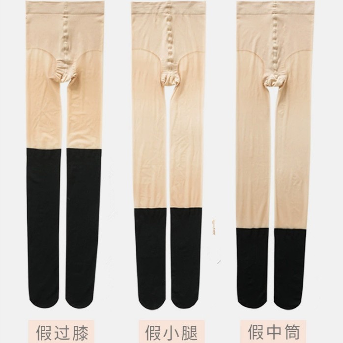 Patchwork silk stockings for women, thin summer false calf, spring and autumn base black silk jk socks, summer black over-the-knee pantyhose