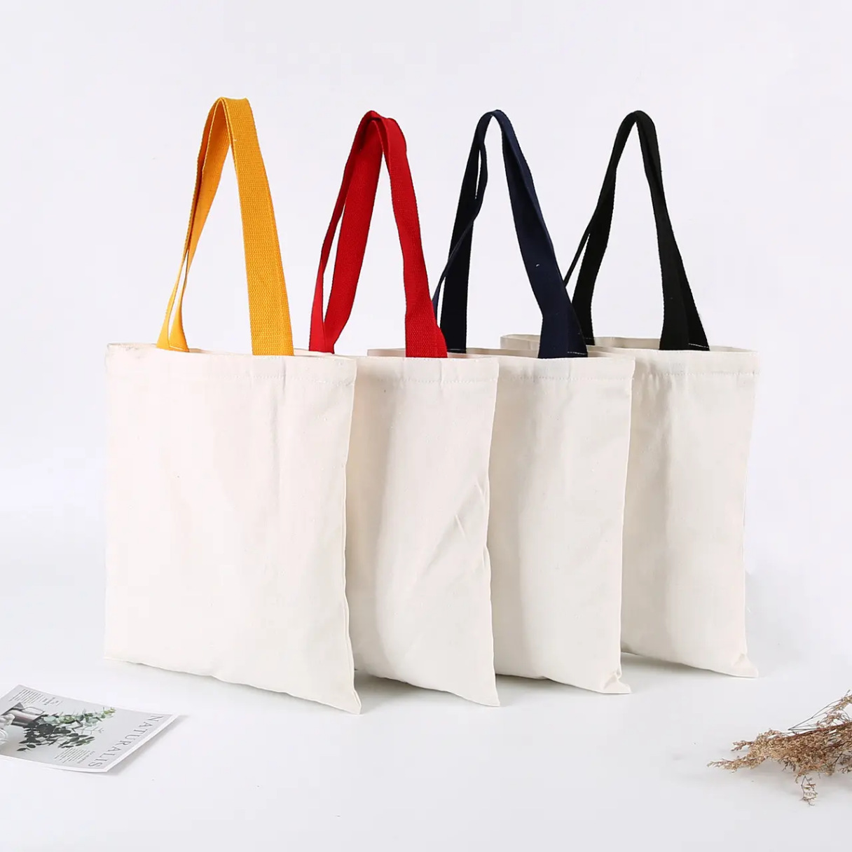 Blank canvas bags for cross-border trade, colorful tote bags, solid colors available, multiple colors to choose from, thickened polyester-cotton canvas bags.