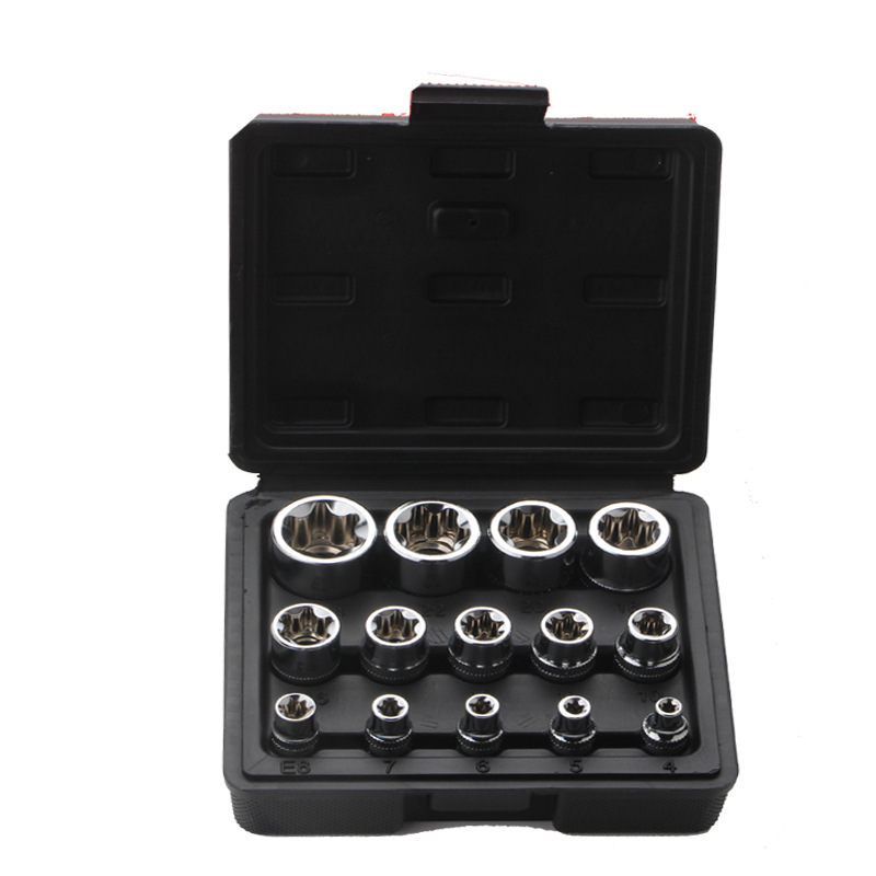 14-piece set of combination wrenches e4-24mm, large, medium and small car repair tools