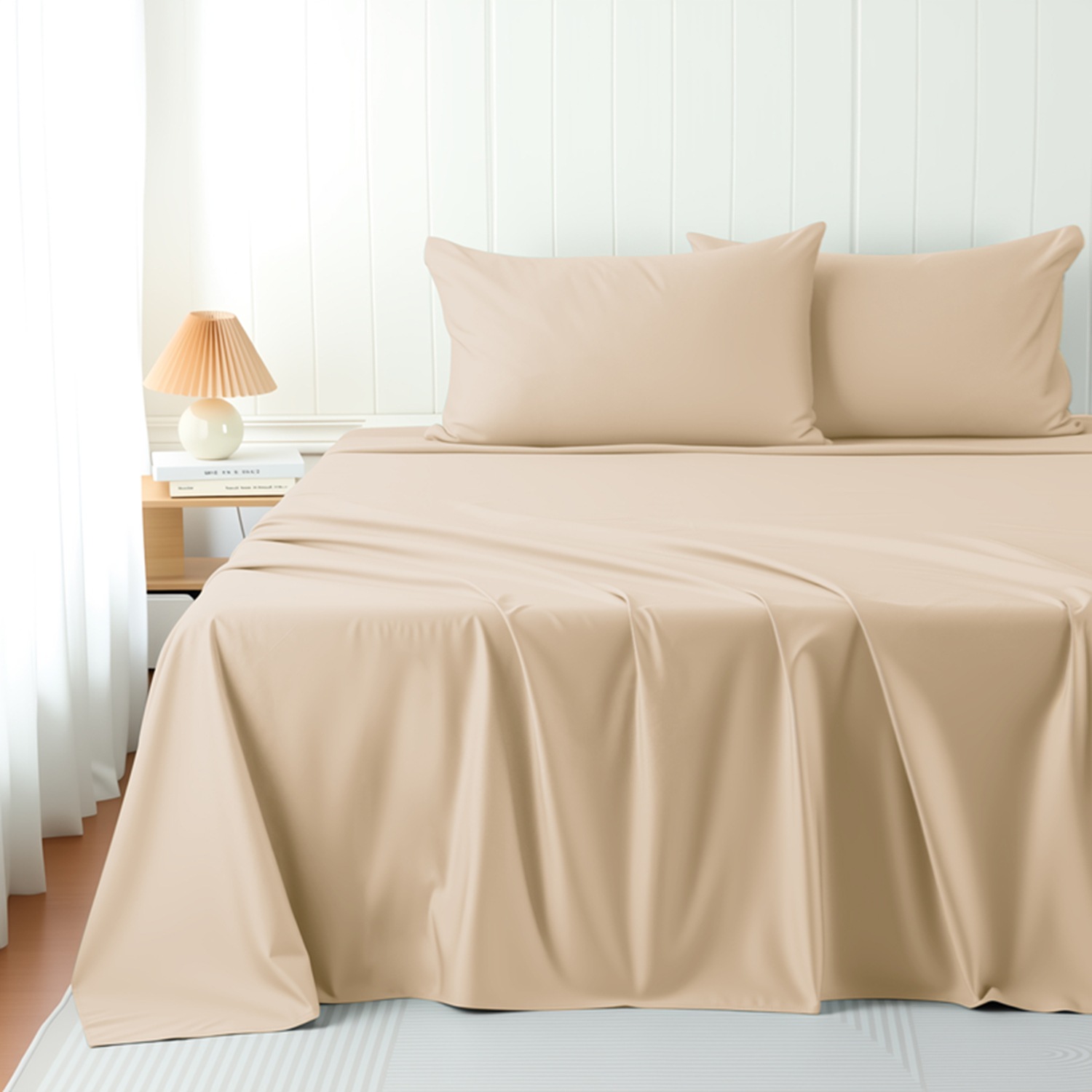 Cross-border Amazon Category A 80-count pure cotton satin solid color bed sheet, simple home use, light luxury single piece, factory direct sales.